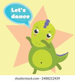 Cute dinosaur. Dinosaur dancer. Children's print. Cartoon character. Crocodile. Beautiful dinosaur