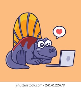 Dimetrodon de dinosaurio lindo con un personaje de caricatura portátil vector Ilustración