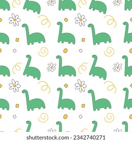 Cute dinosaur doodle handdrawn cartoon seamless pattern background for illustration, note, wallpaper