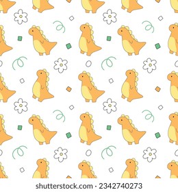 Cute dinosaur doodle handdrawn cartoon seamless pattern background for illustration, note, wallpaper