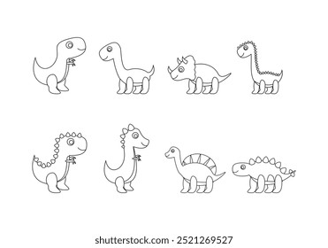 Cute dinosaur doodle line symbol sign icon collection. outline style. isolated illustration