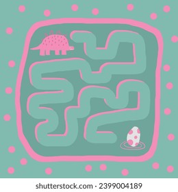 Cute dinosaur doodle maze with dinos, plants. Jurassic era puzzle for kids, children. Funny cartoon style labyrinth with adorable characters