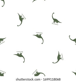Cute dinosaur doodle seamless with brachiosaurus. Funny Dino collection. Textile design for baby boy on white background. Cartoon monster vector illustration.