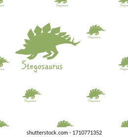 Cute dinosaur doodle seamless with green stegosaurus. Kids stuff decoration design.