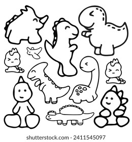 Cute dinosaur doodle set vector illustration, suitable for sticker and graphic design element