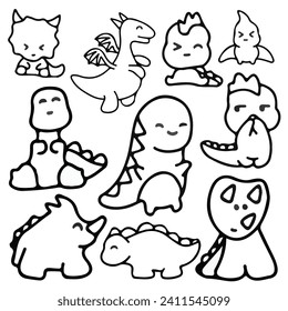 Cute dinosaur doodle set vector illustration, suitable for sticker and graphic design element