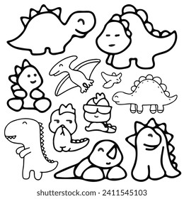 Cute dinosaur doodle set vector illustration, suitable for sticker and graphic design element