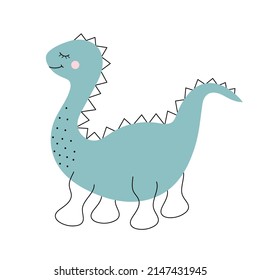 Cute dinosaur in doodle style. Hand drawn vector illustration.