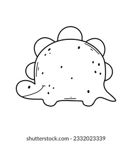 Cute Dinosaur in doodle style. Linear baby dino isolated on white background. Vector illustration.