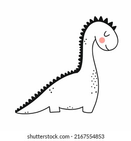 Cute dinosaur in doodle style. Vector doodle illustration. Coloring book for boy. Dino.