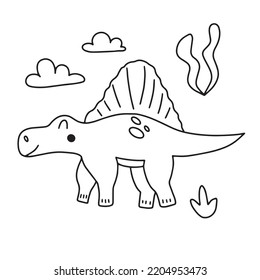 Cute dinosaur in doodle style. Vector illustration on a white background for nursery decoration and textiles.