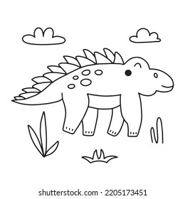 Cute dinosaur in doodle style. Vector illustration on a white background for nursery decoration and textiles.