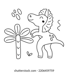 Cute dinosaur in doodle style. Vector illustration on a white background for nursery decoration and textiles.