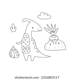 Cute dinosaur in doodle style. Vector illustration on a white background for nursery decoration and textiles.