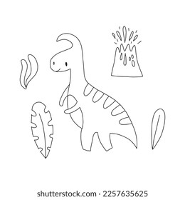 Cute dinosaur in doodle style. Vector illustration on a white background for nursery decoration and textiles.
