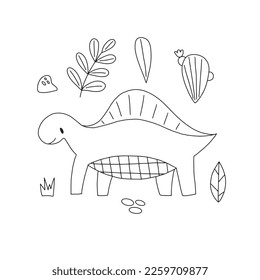 Cute dinosaur in doodle style. Vector illustration on a white background for nursery decoration and textiles.