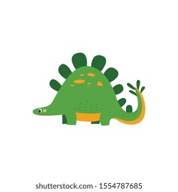 Cute dinosaur or dragon cartoon character in flat style vector illustration isolated on a white background. Prehistoric funny little monster for children's themes.