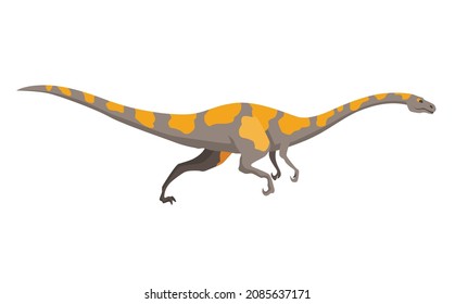 Cute dinosaur or dragon cartoon character in flat style. Vector illustration isolated on white background. Prehistoric funny little monster for children theme
