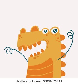 Cute dinosaurio o caricatura de dragón. Ilustración plana de material vectorial.