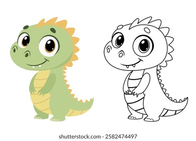 cute dinosaur, dragon, coloring book for kids