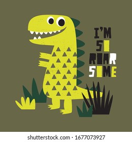 cute dinosaur drawing as vector for kids fashion