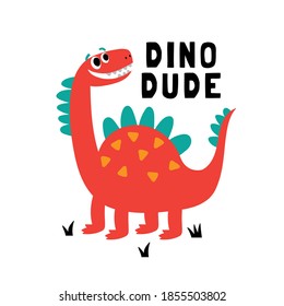 Cute Dinosaur Drawing As Vector For Tee Print