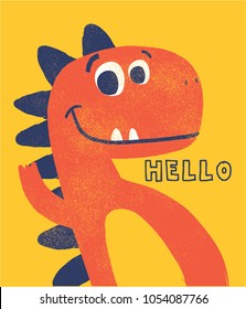 cute dinosaur drawn as vector with grunge texture for kids fashion