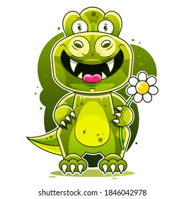 Cute Dinosaur Drawn As Vector With Grunge Texture For Kids Fashion
