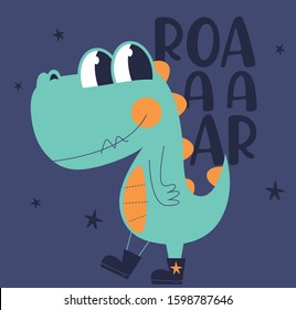 cute dinosaur drawn as vector for kids fashion