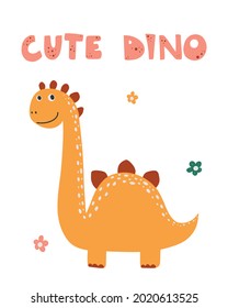 Cute dinosaur drawn as vector for tee print Ideal for cards, invitations, party, kindergarten, preschool and children