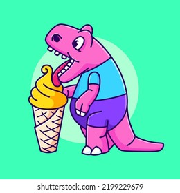 cute dinosaur drinking ice cream vector illustration  cartoon dinosaur wearing clothes
