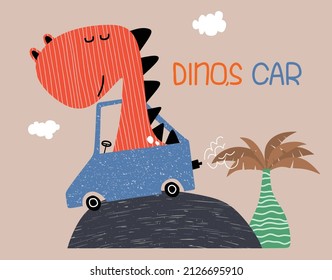 cute dinosaur driving a car