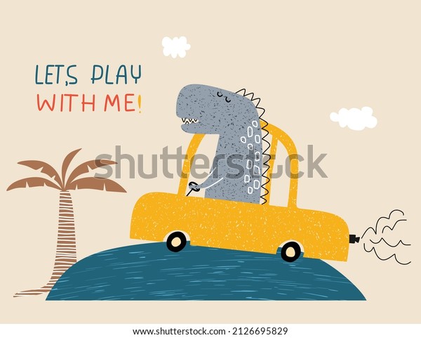 cute dinosaur driving a\
car