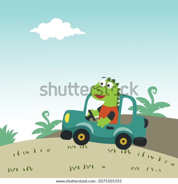 cute
dinosaur driving a car go to forest funny animal cartoon. Creative
vector childish background for fabric, textile, nursery wallpaper,
poster, card, brochure. and other
decoration.