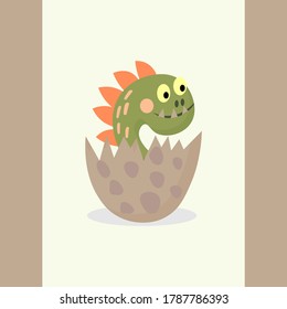 Cute dinosaur in an egg, isolated on white background. Little cool dino, child concept. Vector cartoon illustration.