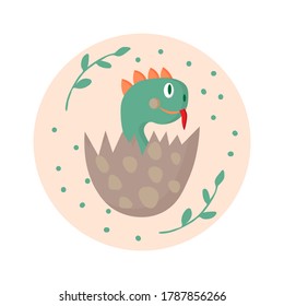 Cute dinosaur in an egg, isolated on white background. Vector cartoon illustration.