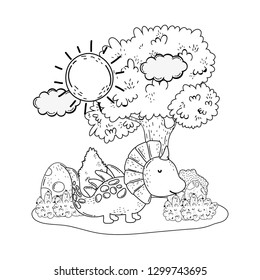cute dinosaur with eggs in the landscape