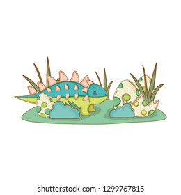 cute dinosaur with eggs in the landscape