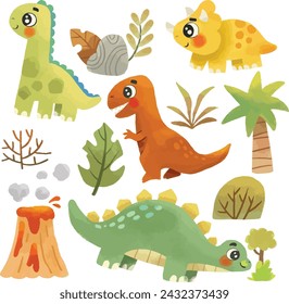 Cute Dinosaur Element Illustration set