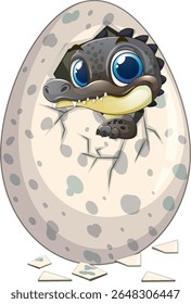 Dinossauro bonito emergindo de uma casca de ovo rachada