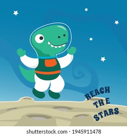 Cute dinosaur exploring the red planet. Mission to search for traces of life. Creative vector childish background for fabric, textile, nursery wallpaper, poster, brochure. and other decoration.