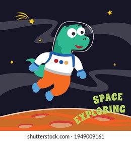 Cute dinosaur exploring the red planet. Mission to search for traces of life. Creative vector childish background for fabric, textile, nursery wallpaper, poster, brochure. and other decoration.