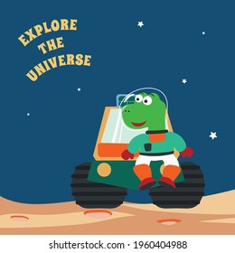 Cute dinosaur exploring the red planet. Mission to search for traces of life. Creative vector childish background for fabric, textile, nursery wallpaper, poster, brochure. and other decoration.
