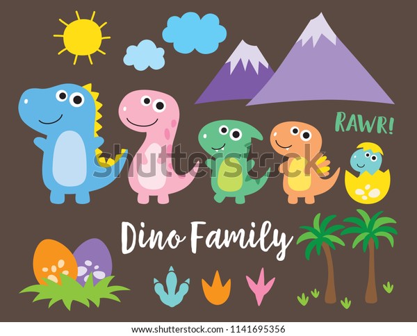 Jolie Famille De Dinosaures Bebe Dinosaure Image Vectorielle De Stock Libre De Droits