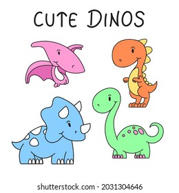 Cute Dinosaur family clipart vector template set. This design collection can be used in kids learning book and products. 