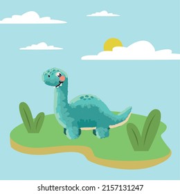 cute dinosaur in the field cartoon