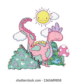 cute dinosaur in the field character