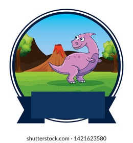 cute dinosaur in the field frame