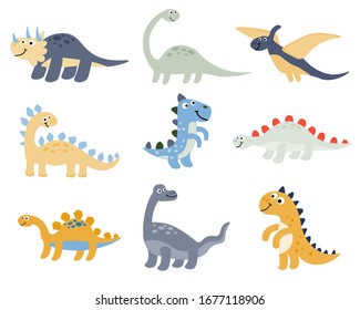 Cute Dinosaur In Flat Style Isolated On White Background. Vector Illustration. 