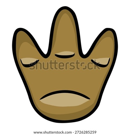 Cute dinosaur footprint vector illustration with a sad expression